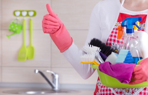 Hot water extraction carpet cleaning equipment in use